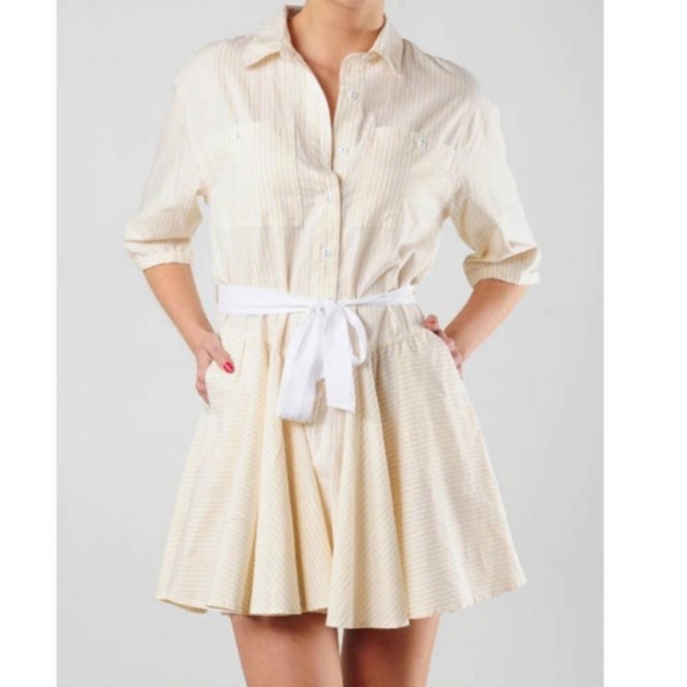 Free People Yellow Striped Shirt Dress